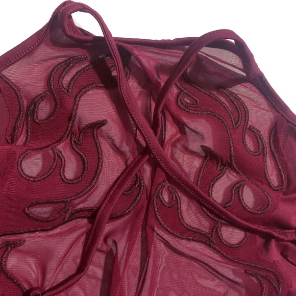 Flame Licked Deep Wine Bodysuit Leotard X Back XXL - Picture 2 of 3